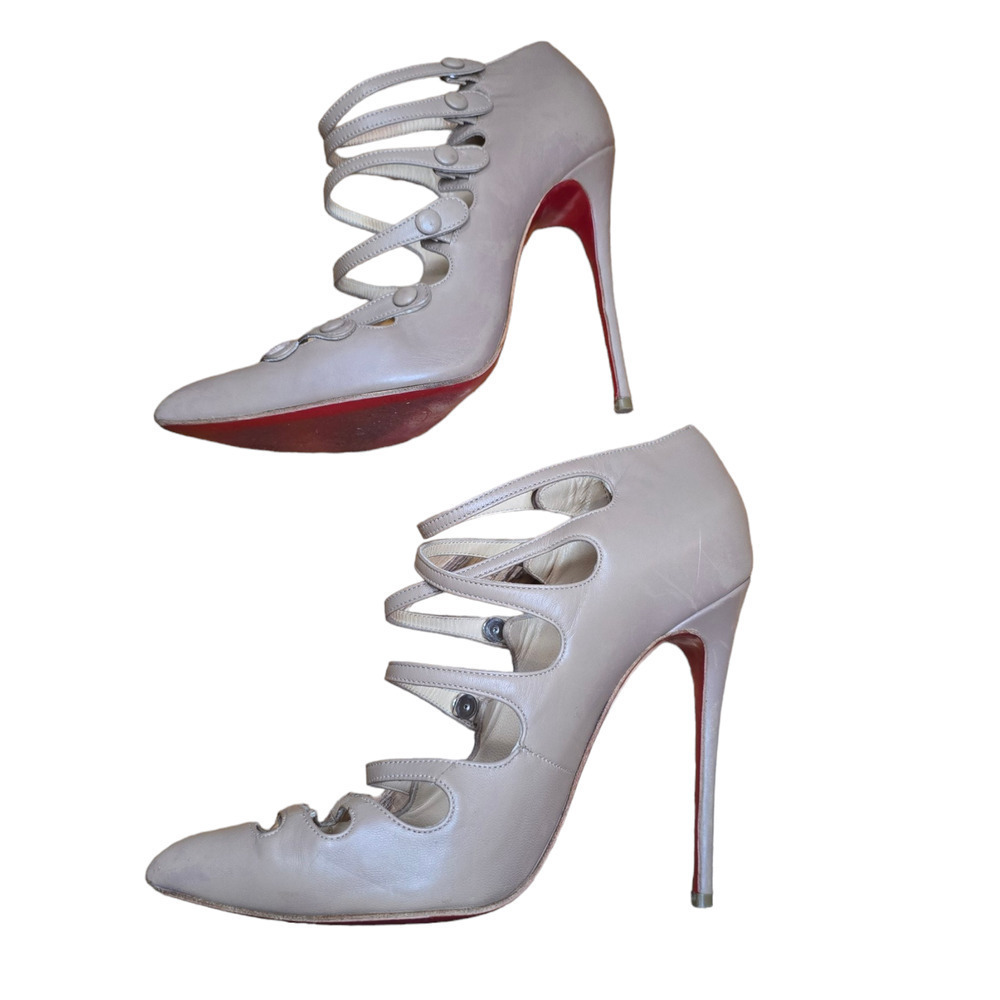Christian Louboutin Beige Leather Viennana Heels Size 37.5 7 - Picture 4 of 8